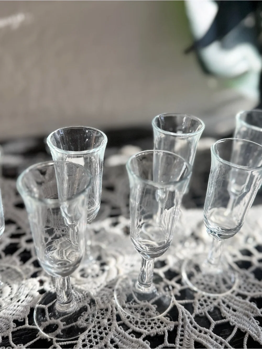 Set of 7 Vintage Clear Cordial Glasses | Small Stemmed Liqueur Glasses - barcart